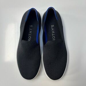 gently used black solid rothy’s slip on sneakers sz 6